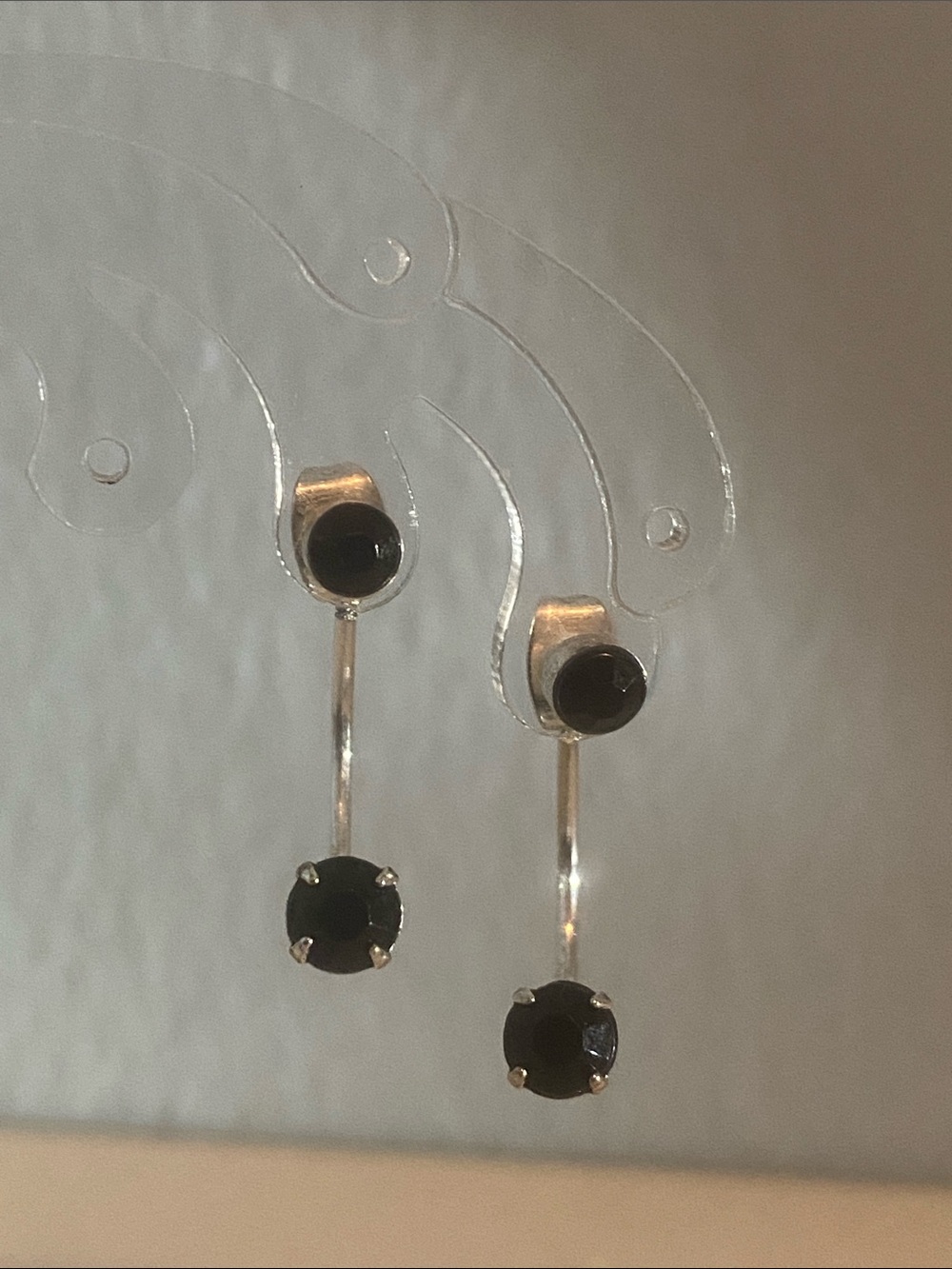 Sterling Silver & Black Stone Drop Earrings